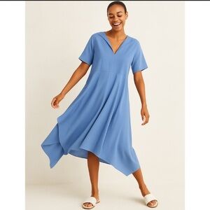 DEVEAUX- Octavia Cotton Poplin Wide Midi Dress In Blue